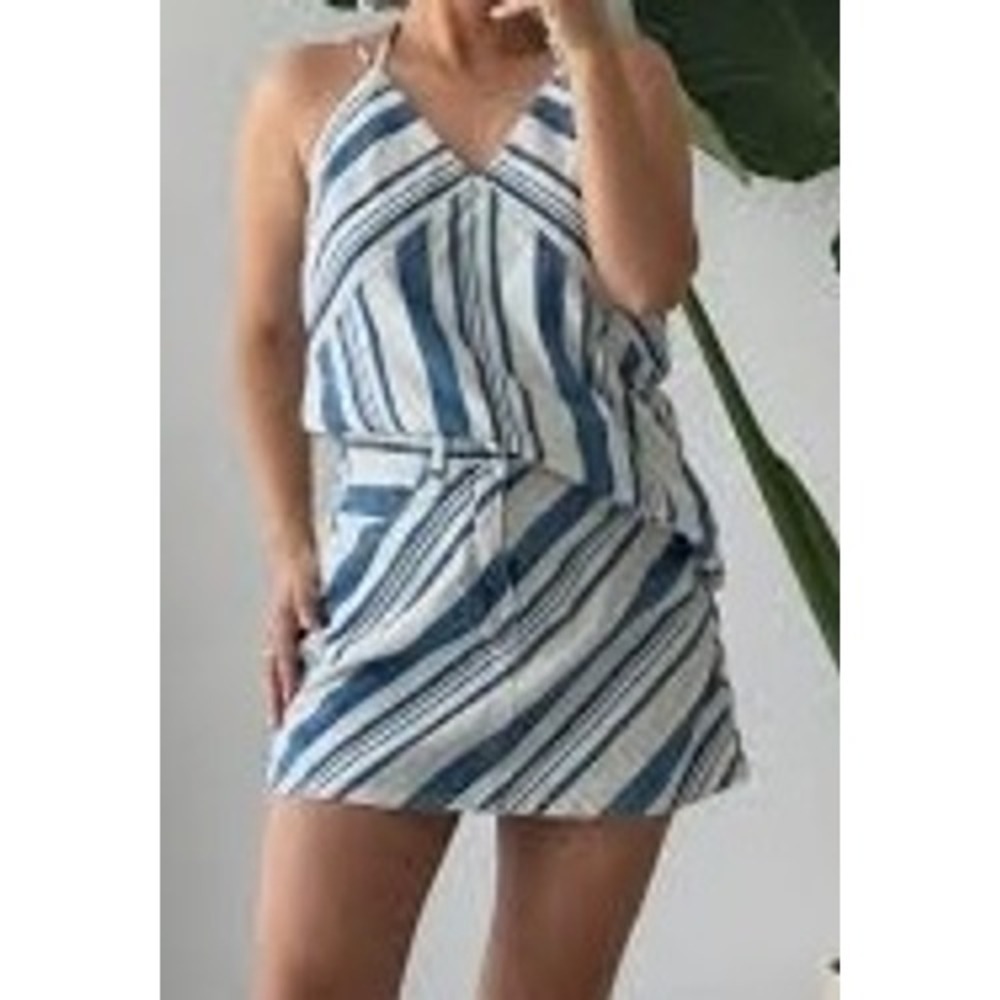 Universal Thread Blue White Striped Halter Top and Mini Skirt Set Size XL 16 NWT
